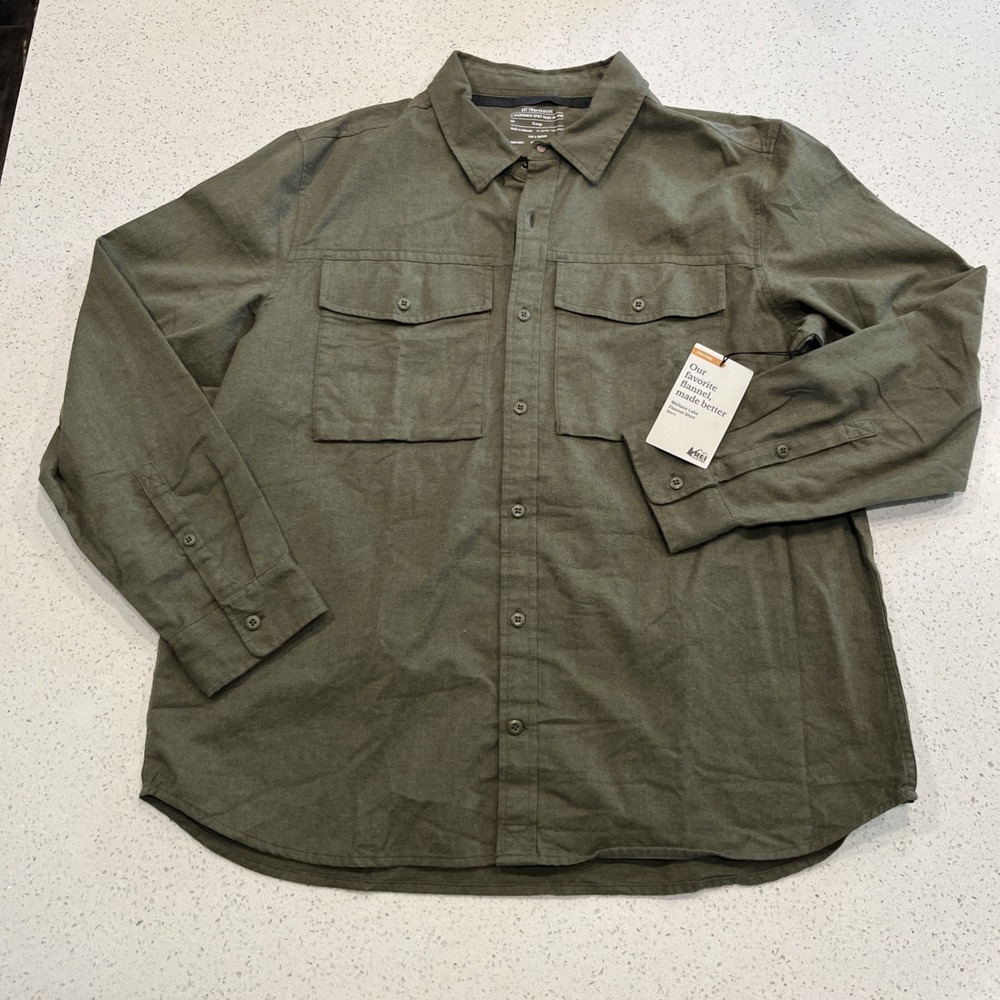 REI Co-op Flannel Shirt Men XL NEW Wallace Lake Army Green Organic Cotton